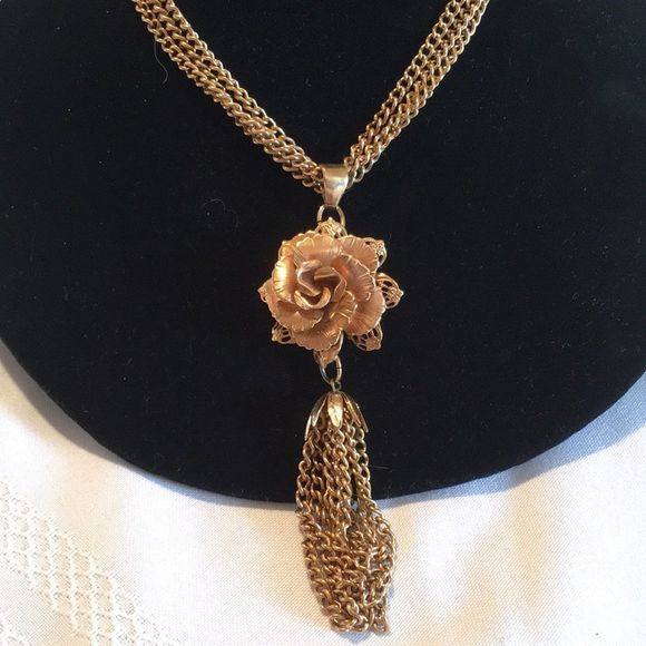 Vintage Triple Chain Necklace With Flower Tassel - Picture 8 of 9